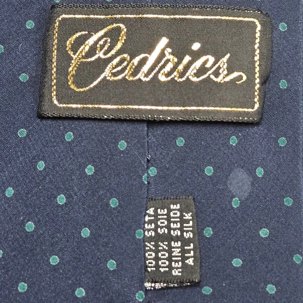 Cedrics All Silk Handmade Italy Tie Navy Blue Teal‎ Polka Dot Preppy Classic